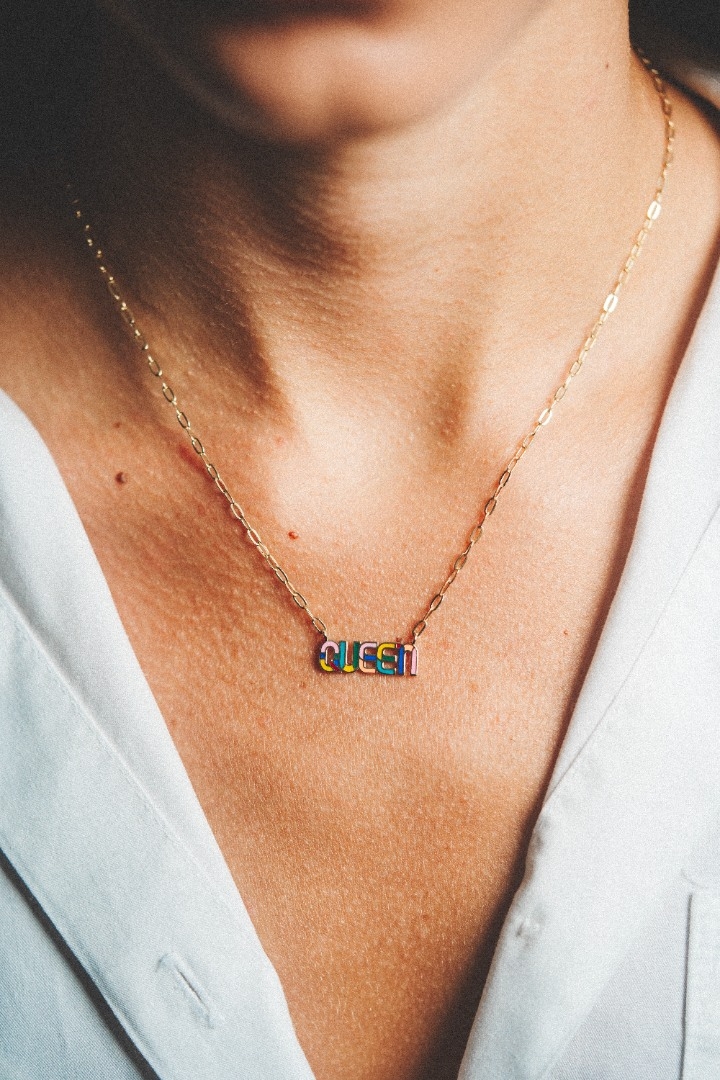 Lanț din aur galben de 14K și pandantiv cu Email colorat