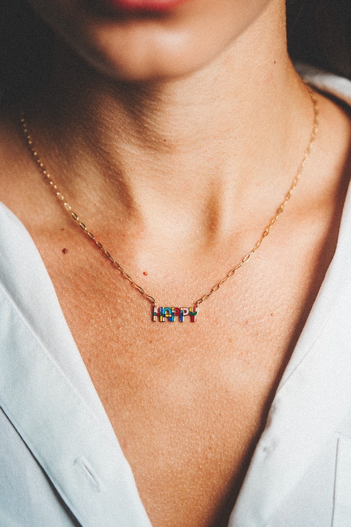 Lanț din aur galben de 14K și pandantiv cu Email colorat