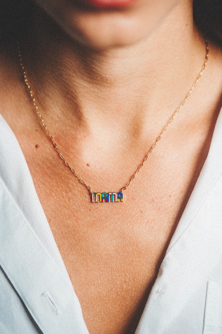 Lanț din aur galben de 14K și pandantiv cu Email colorat