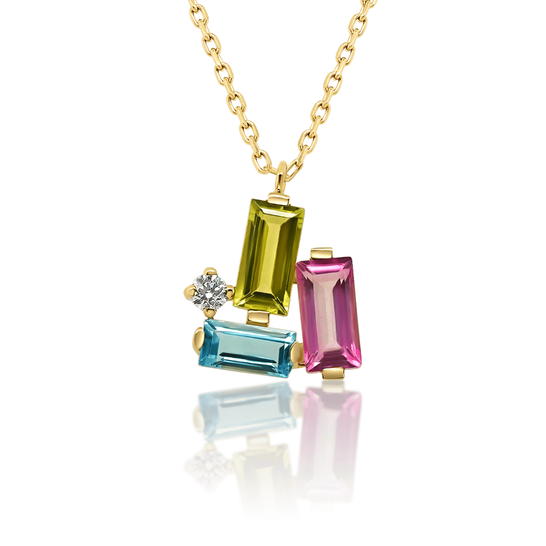 lanț din aur galben de 14K cu Topaze, Peridot și Diamante naturale  2