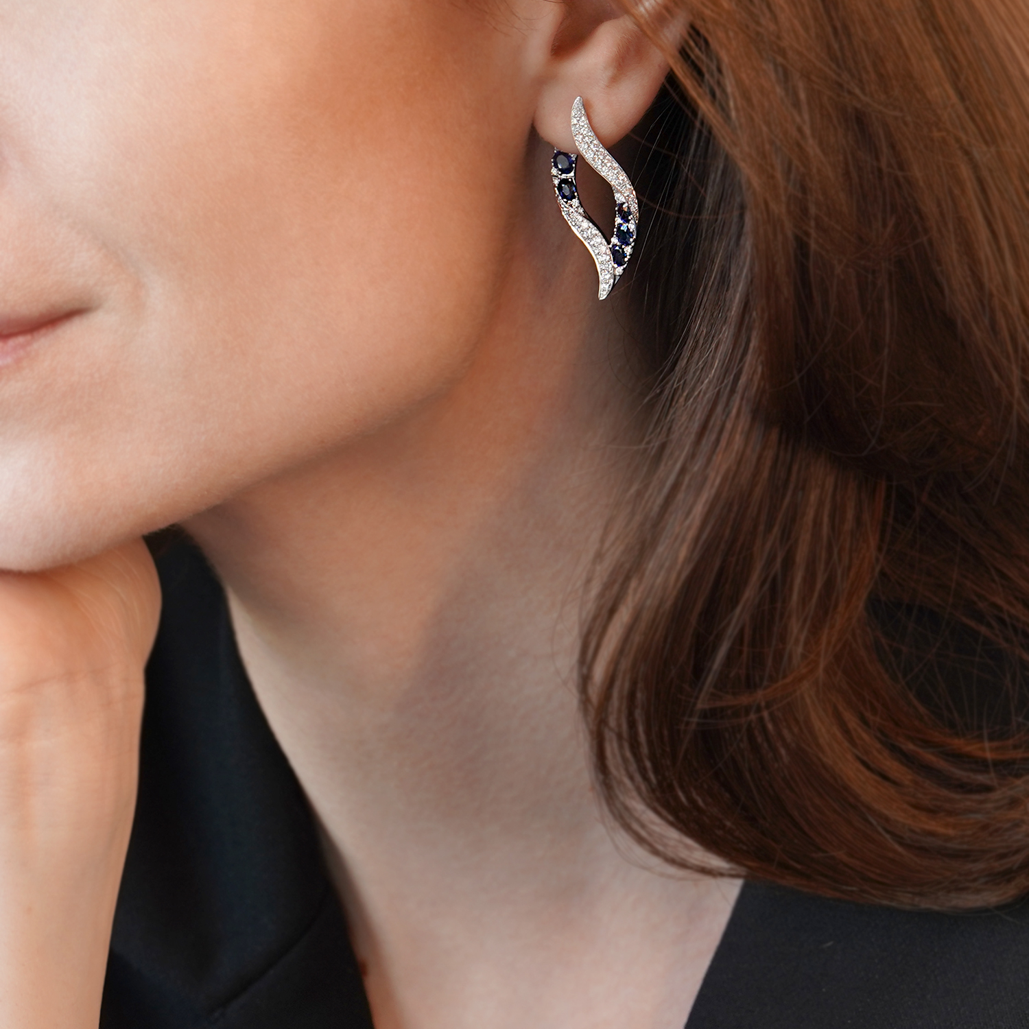 cercei din aur alb de 18K cu Safire și Diamante naturale  2