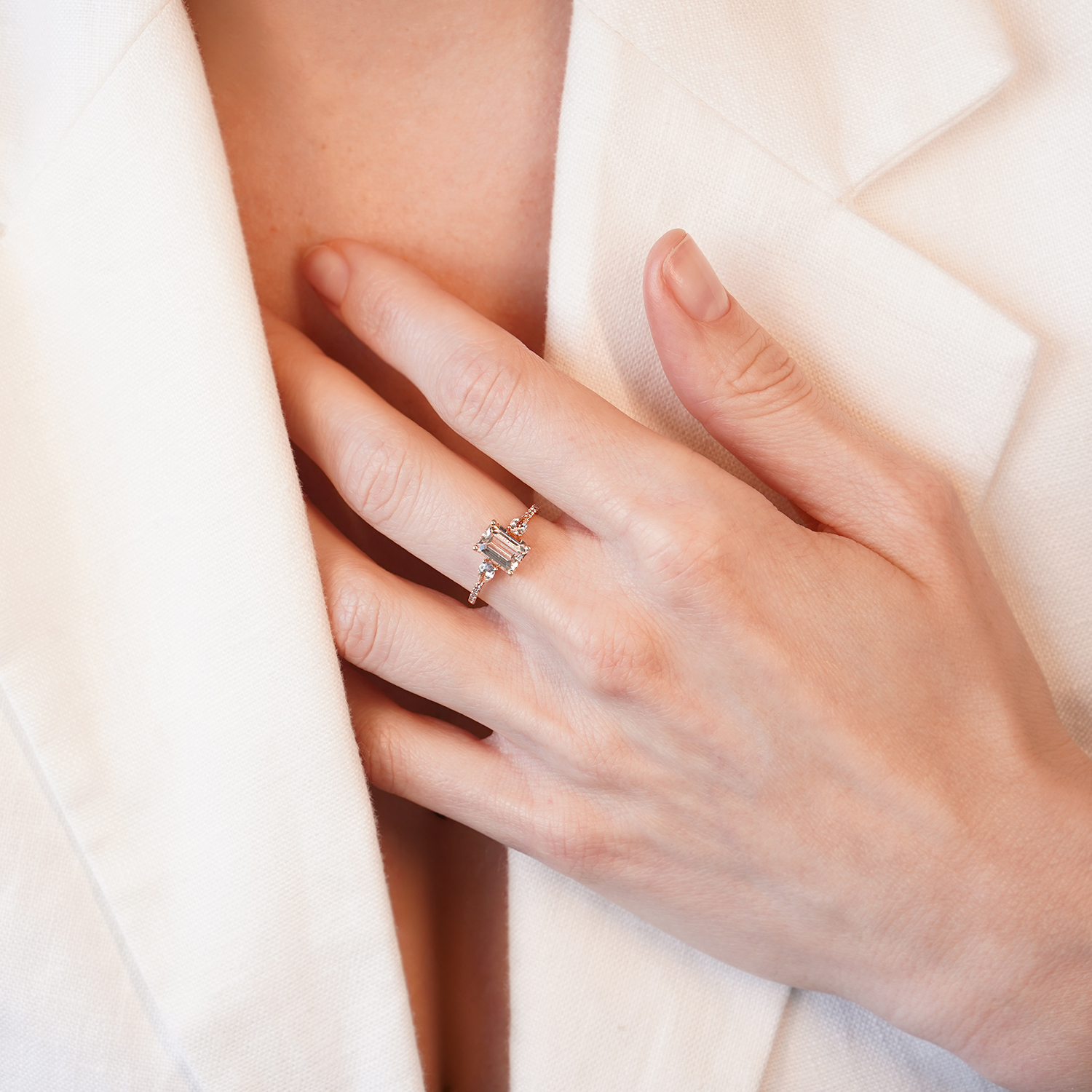 inel din aur roz de 14K cu Morganit și Diamante naturale  2