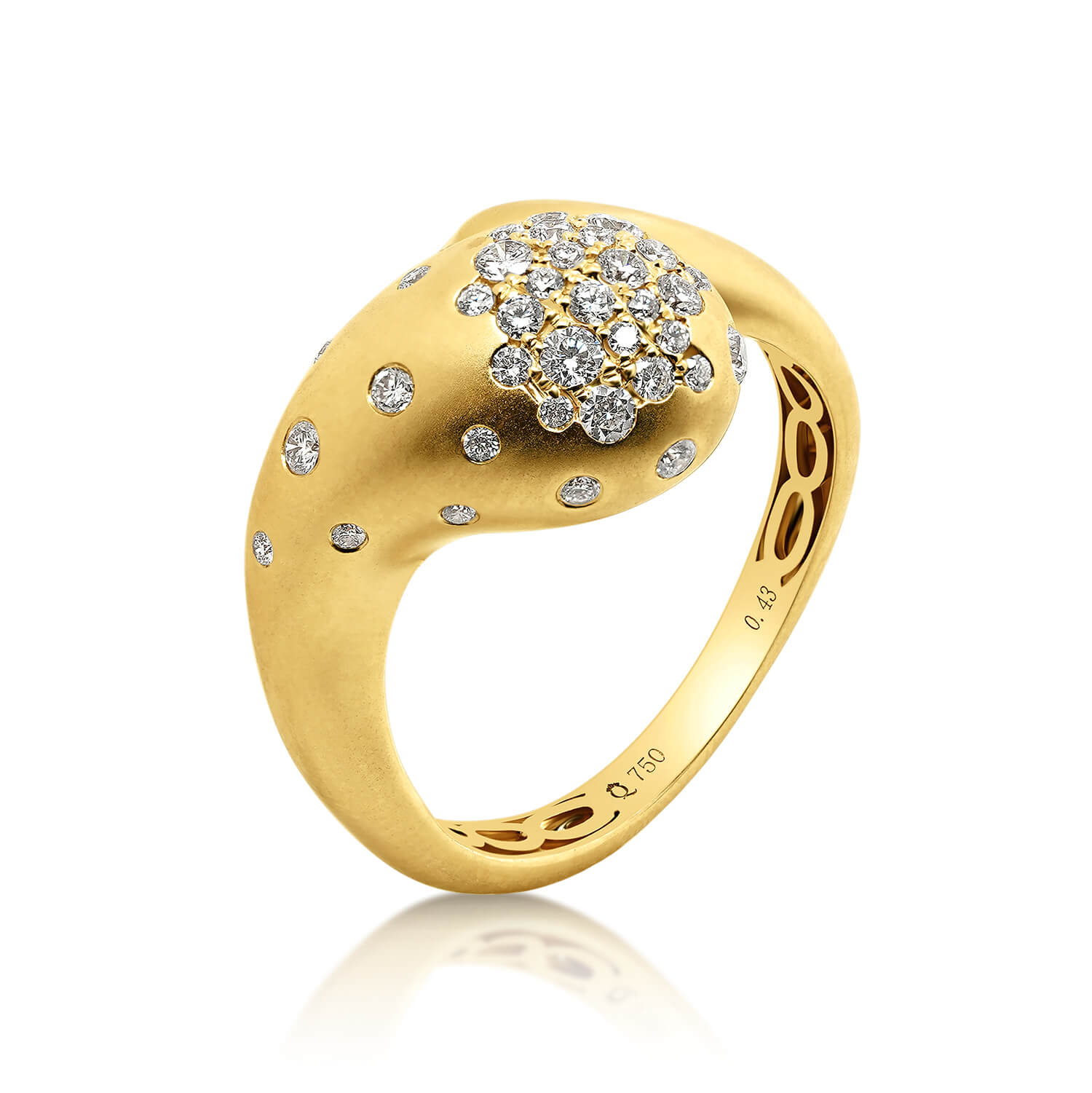 inel cu efect satinat din aur galben de 18K cu Diamante naturale  1