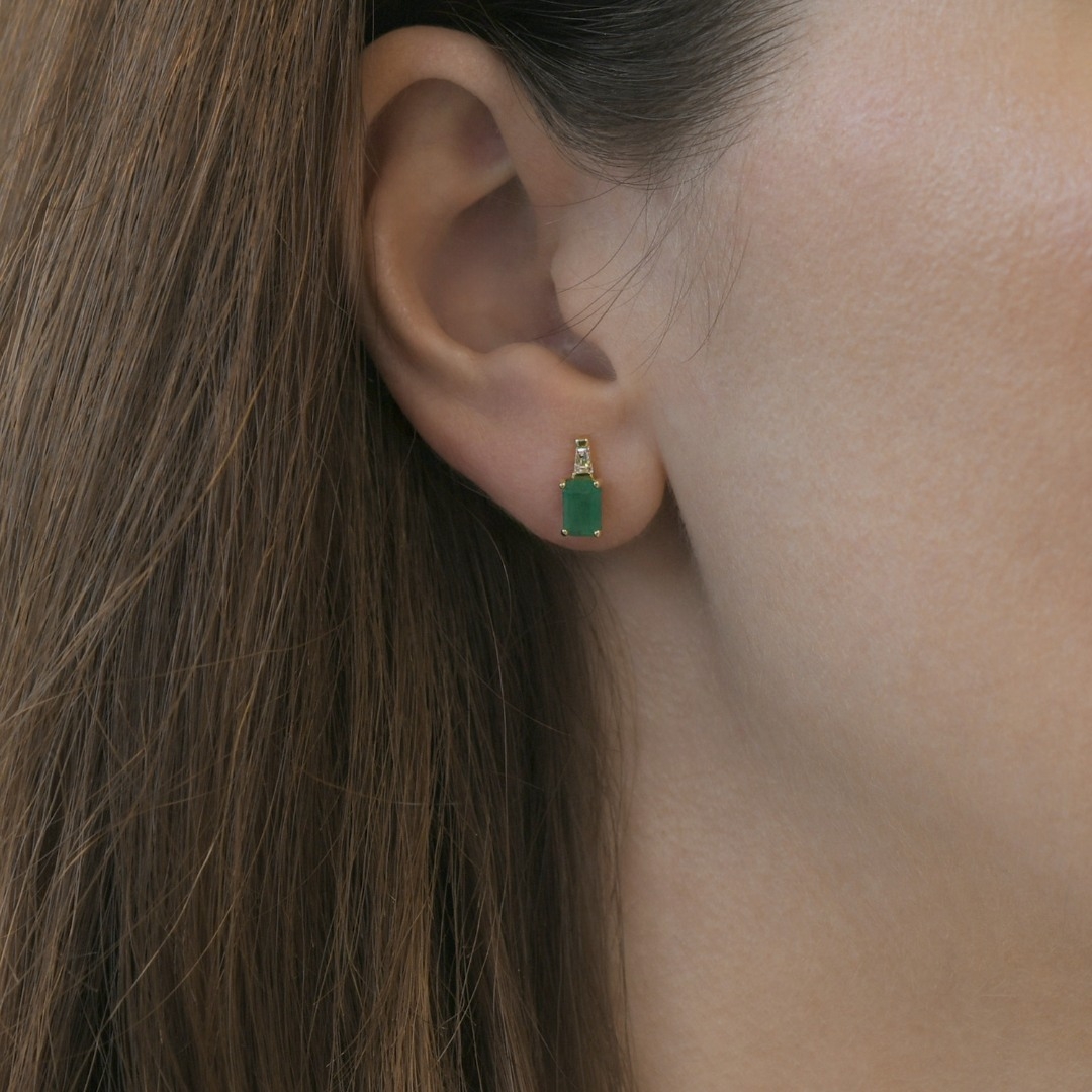 cercei din aur galben de 14K cu Smaralde și Diamante naturale  2