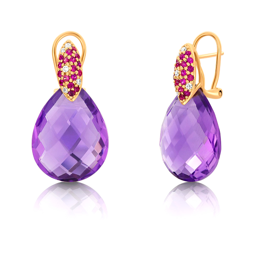 Cercei din aur roz cu Ametiste, Safire roz și Diamante naturale