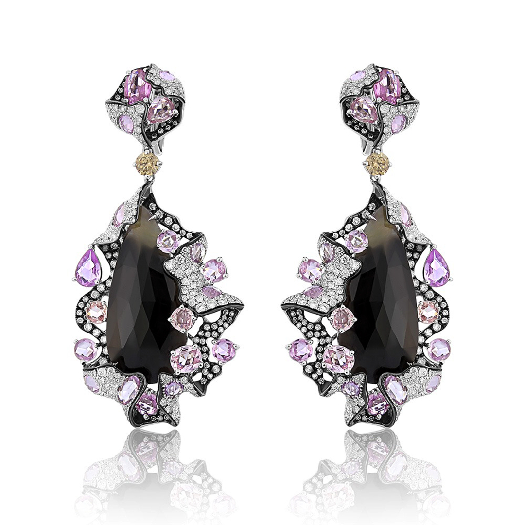 cercei din aur alb de 18K cu Safire Fancy și Diamante naturale  1