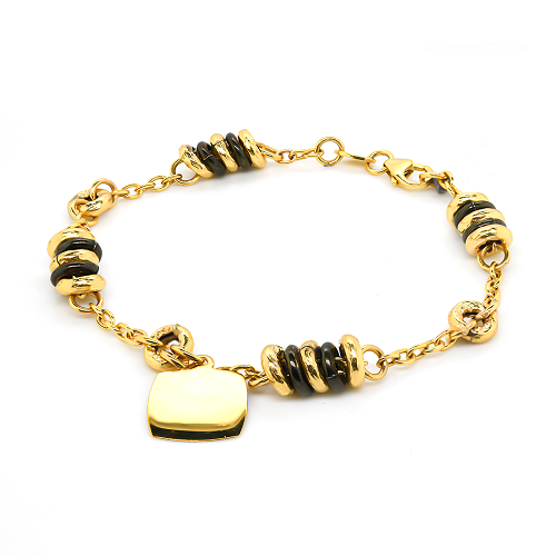 brățară din aur galben de 14K cu elemente negre  