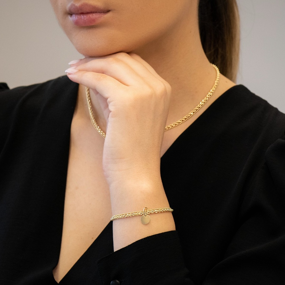 brățară cu două tipuri de lanț din aur galben de 14K  2