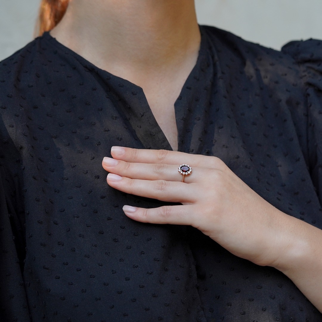 Inel din aur roz de 14K cu Granat