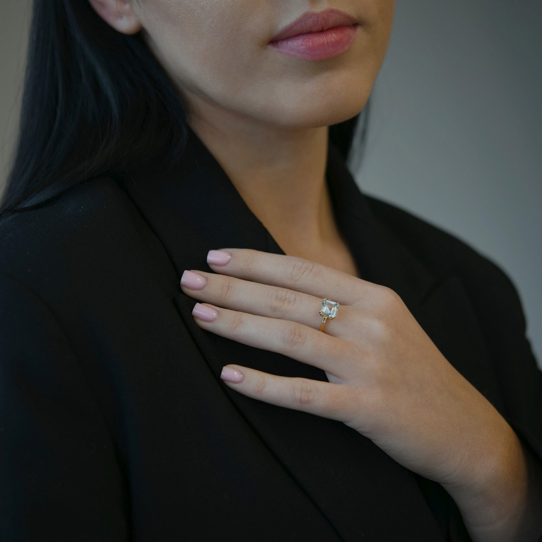 inel din aur galben de 14K cu Blue Topaz  2