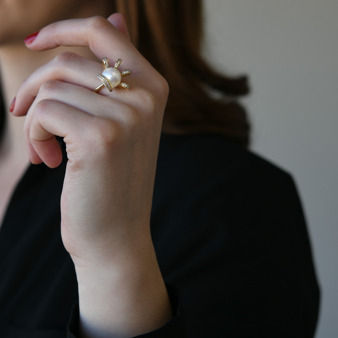 inel din aur galben de 14K cu Perlă  2