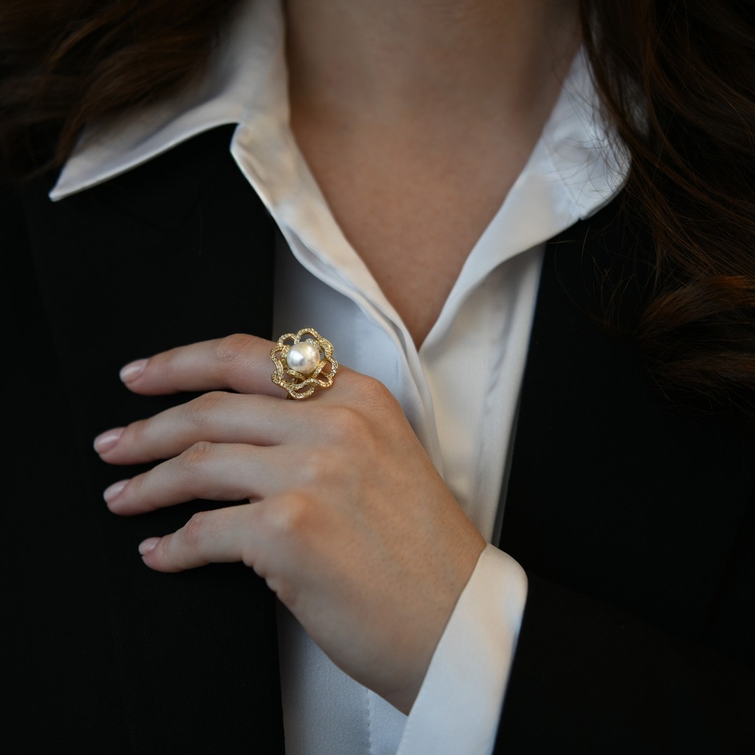 inel din aur galben de 14K cu Perlă  2