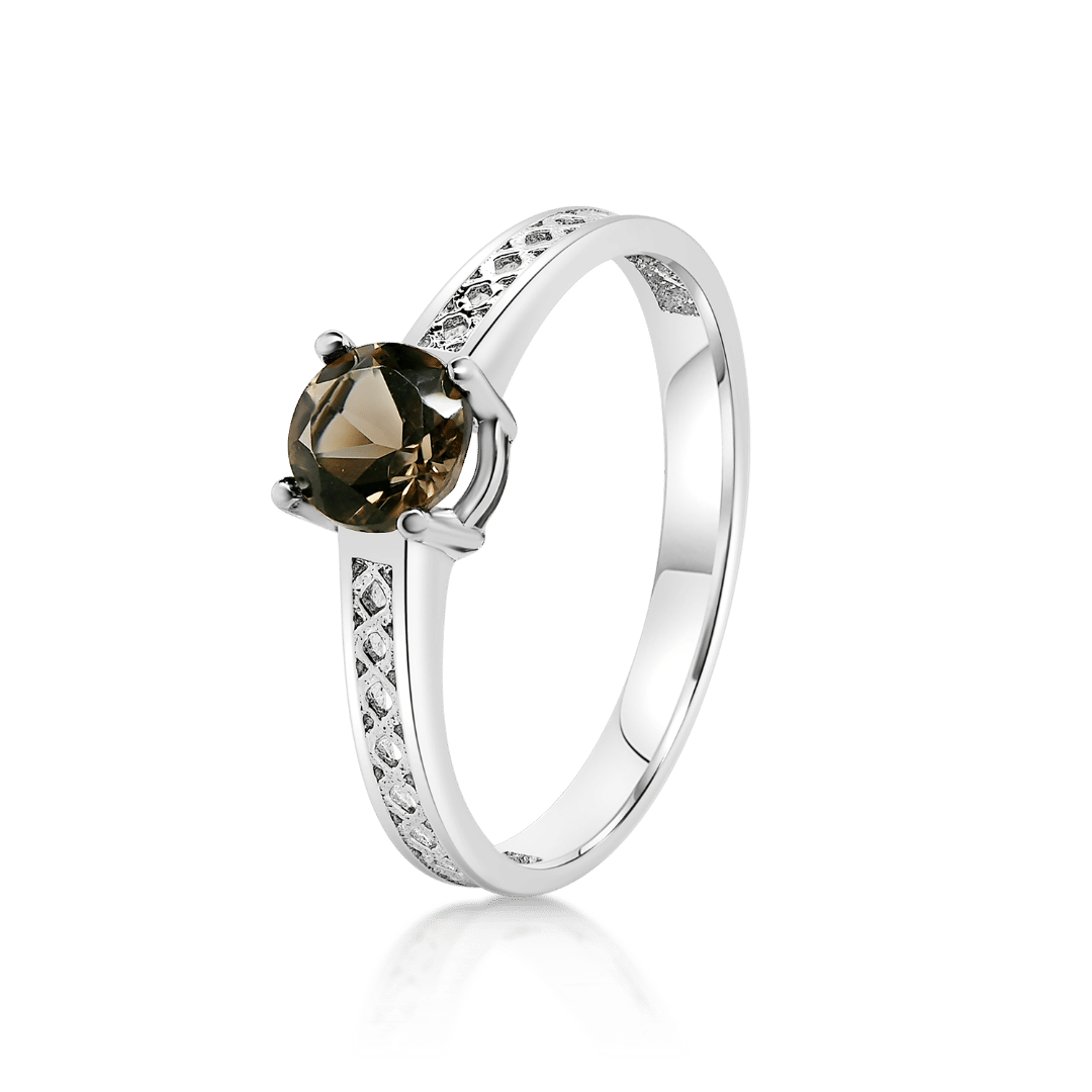 inel din aur alb de 18K cu Smoky Quartz  1