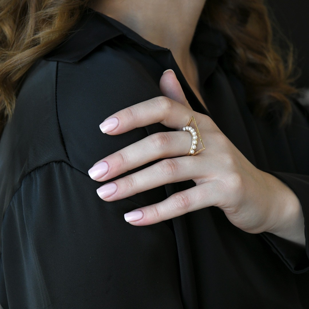 inel din aur galben de 14K cu Perle  2