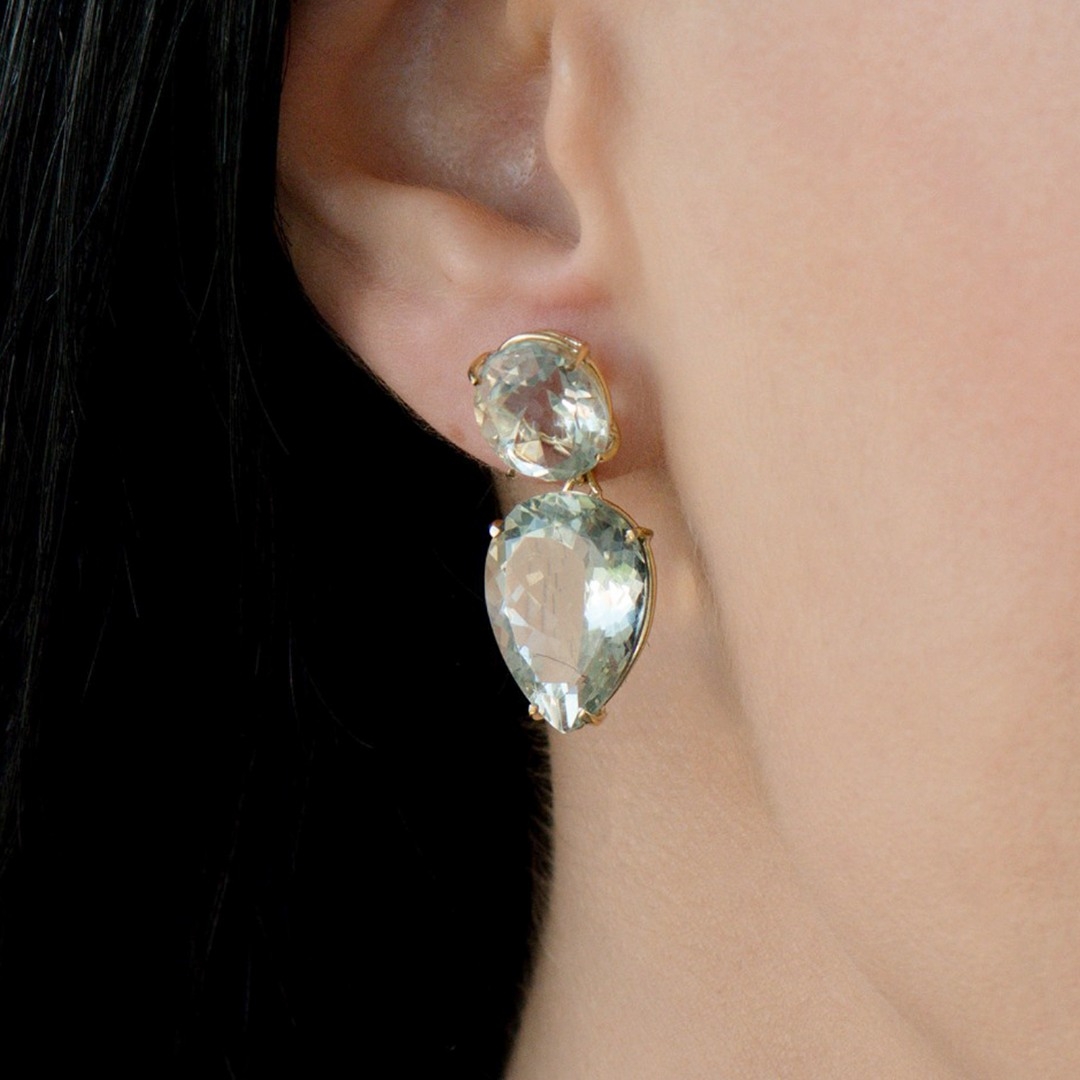 cercei din aur galben de 18K cu Prasiolite naturale  2