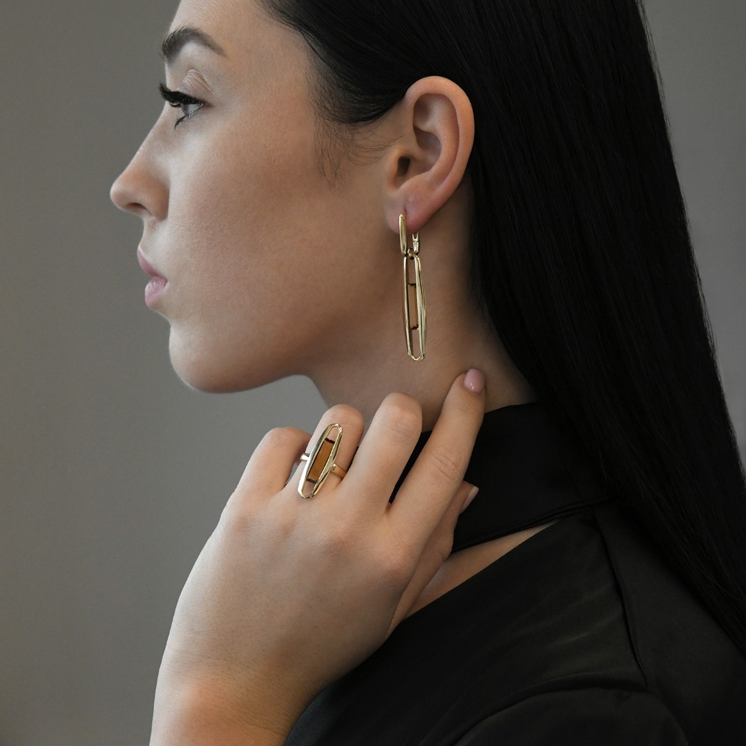 cercei din aur galben de 14K cu Smoky Quartz  2