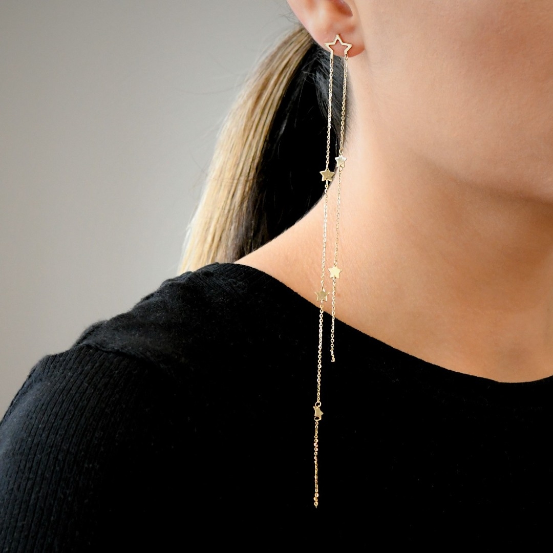 cercel din aur galben de 14K cu elemente în formă de stea  2