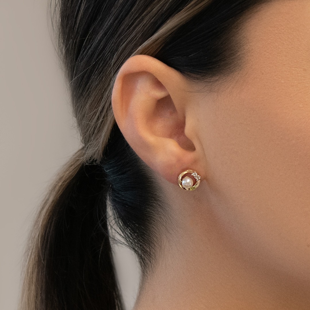 cercei din aur galben de 14K cu Perle  2