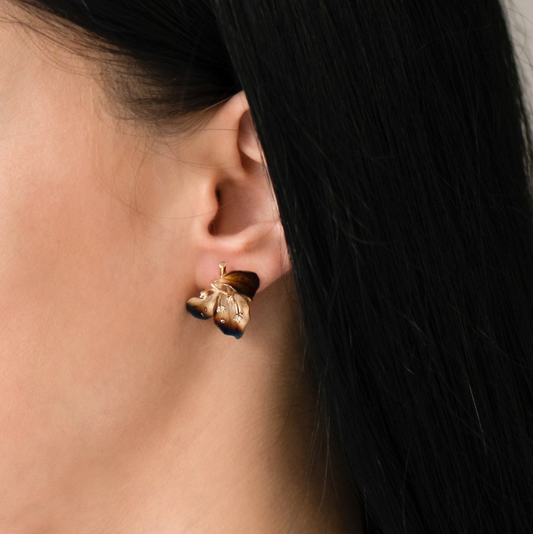 cercei din aur galben de 14K cu Safire incolore  2