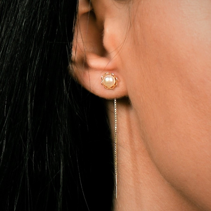 cercei din aur galben de 14K cu Perle  2