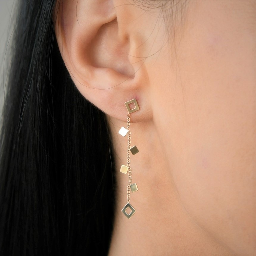 cercei din aur galben de 14K cu elemente geometrice  2