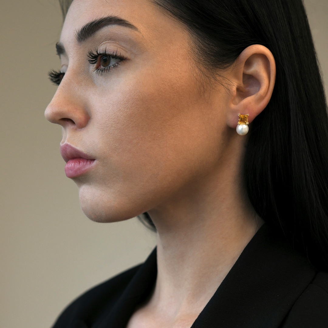 cercei din aur galben de 14K, cu Perle de cultură și Citrin  2