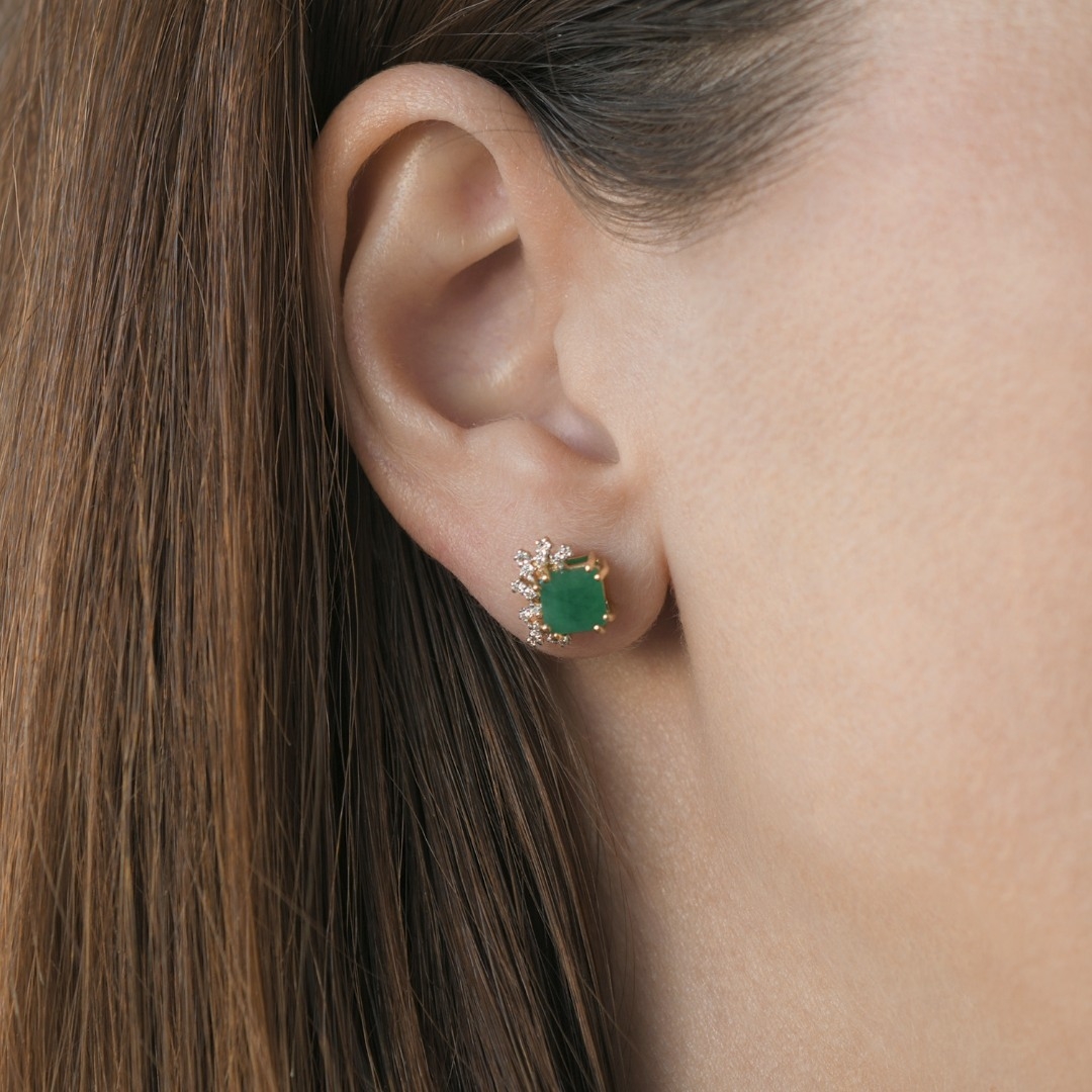 cercei din aur galben de 18K, cu Smaralde și Diamante naturale  4