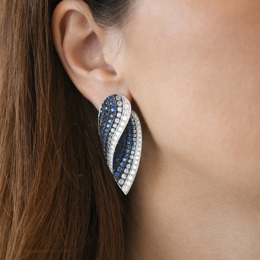 cercei din aur alb de 18K cu Safire și Diamante naturale  2