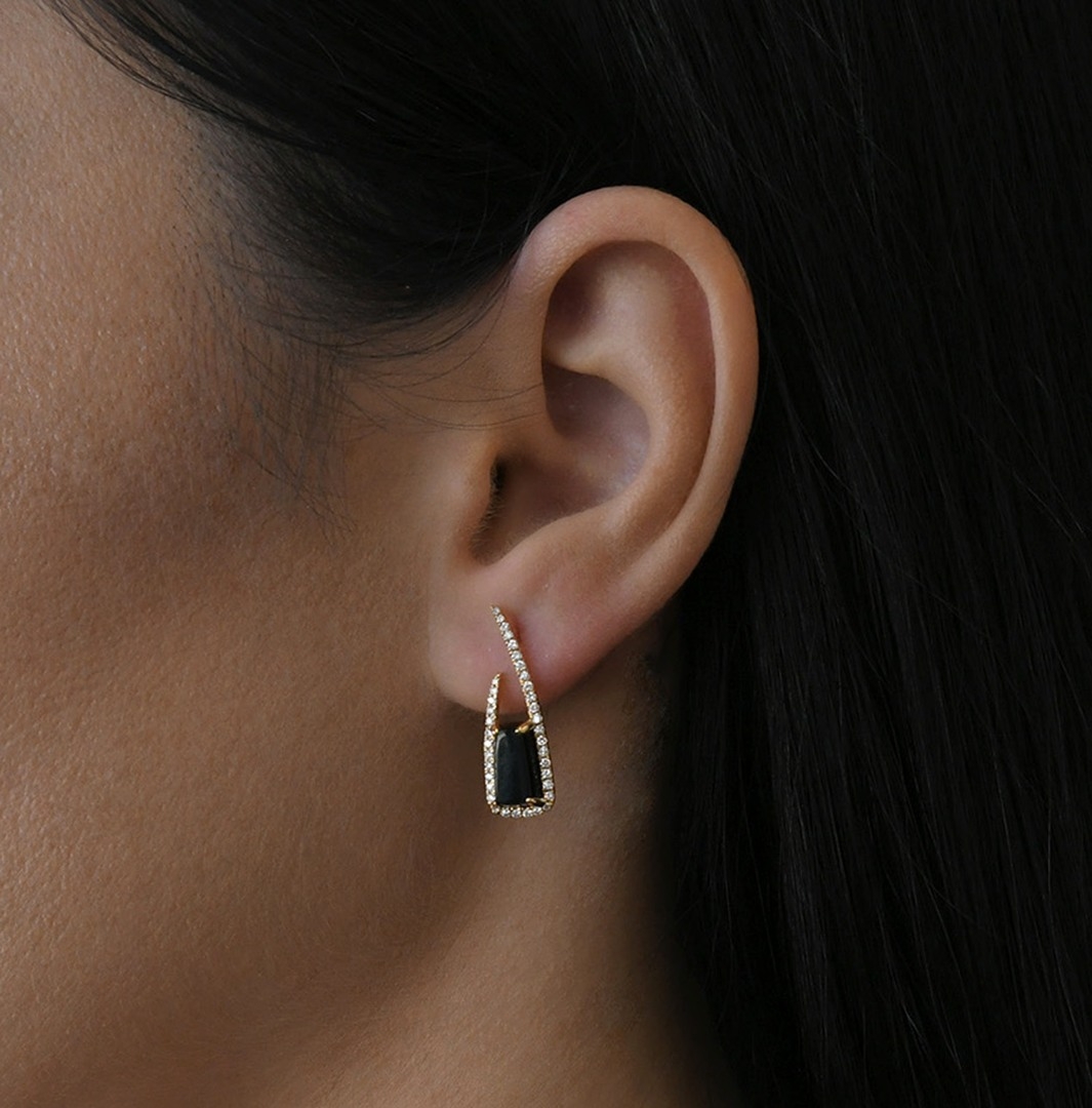 cercei din aur galben de 18K cu Onix și Diamante naturale  2