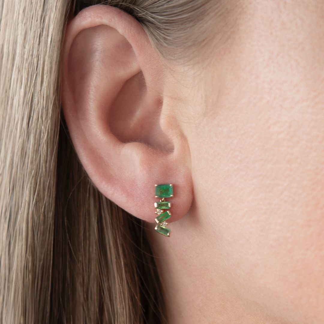 cercei din aur galben de 14K cu Smaralde și Diamante naturale  2