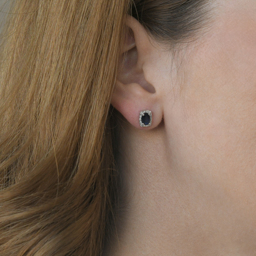 cercei din aur alb de 18K cu Safire albastre și Diamante, naturale  2