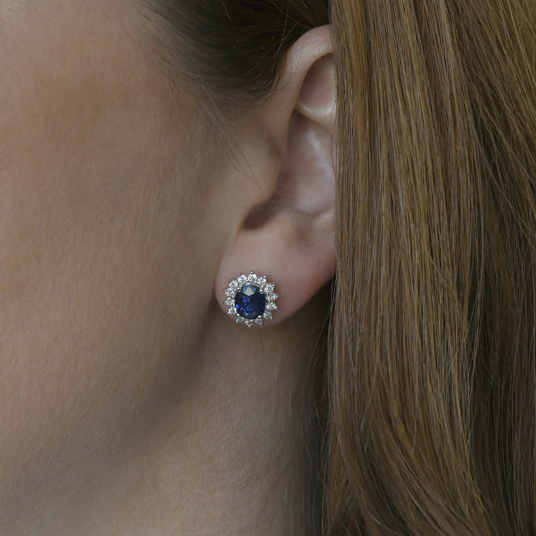 cercei din aur alb de 18K cu Diamante naturale și Safire certificate AIG  2