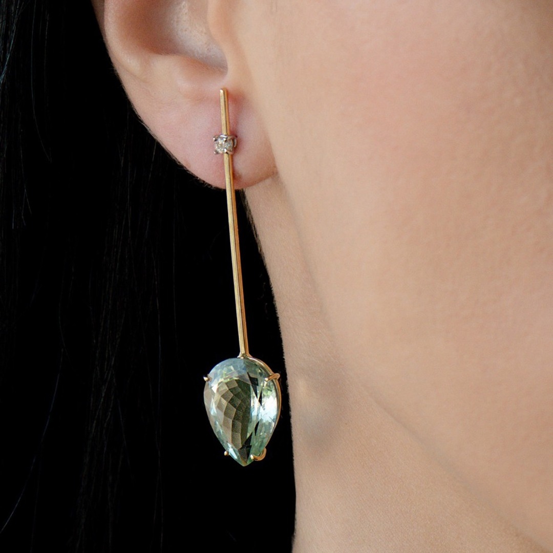 cercei din aur galben de 18K cu Prasiolit și Diamante naturale  2