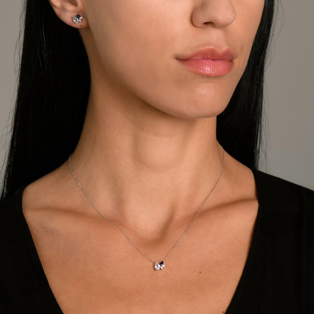 cercei din aur alb de 14K cu Safire, Topaze și Diamante naturale  2