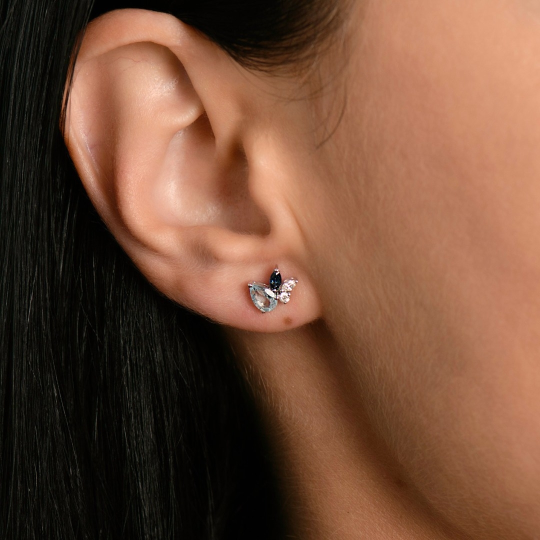 cercei din aur alb de 14K cu Safire, Topaze și Diamante naturale  3