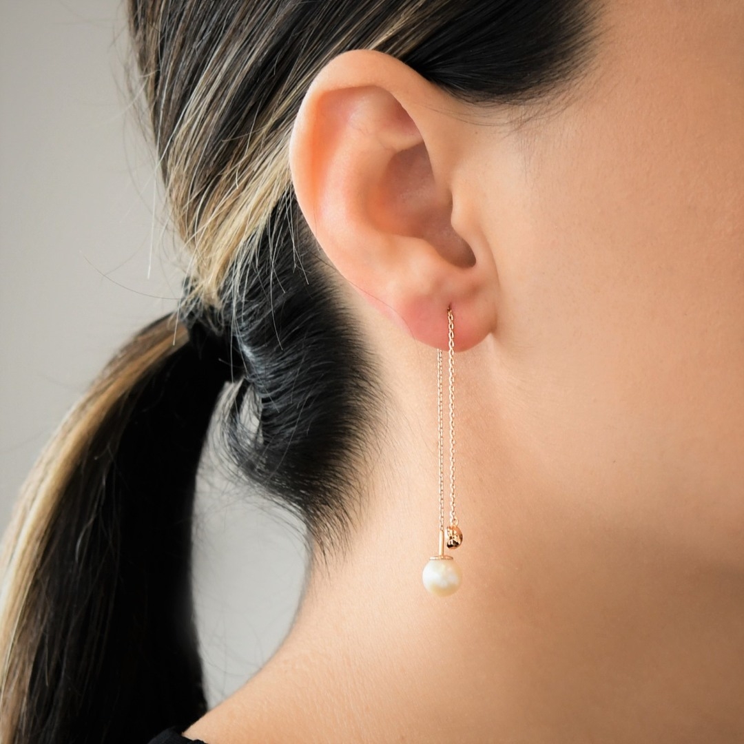 cercei din aur roz de 18K cu Perle și Diamante naturale  3