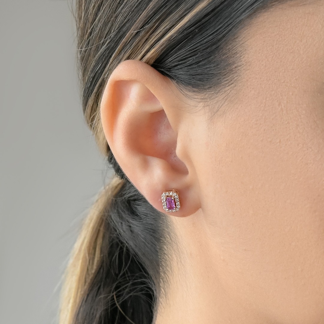 cercei din aur roz de 18K cu Safire roz și Diamante naturale  2