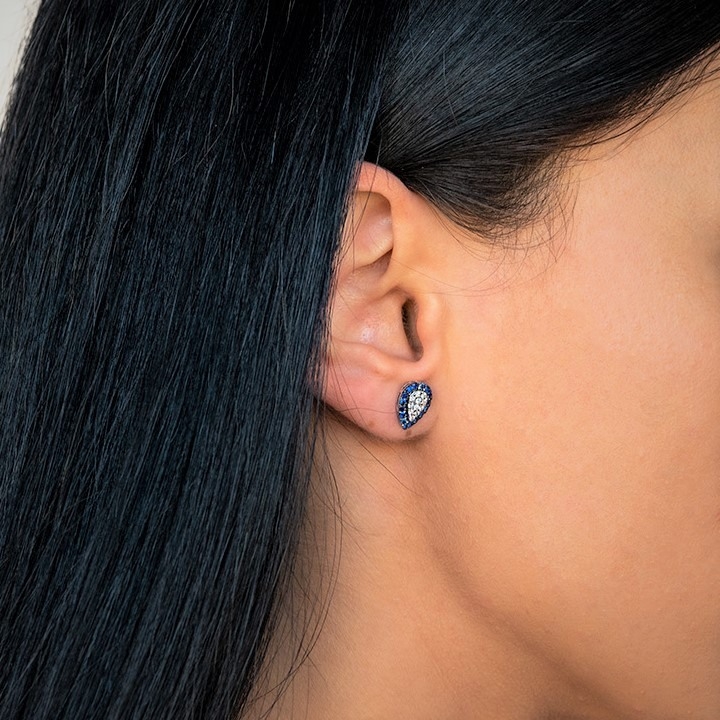 cercei din aur alb de 18K, cu Diamante și Safire albastre  2