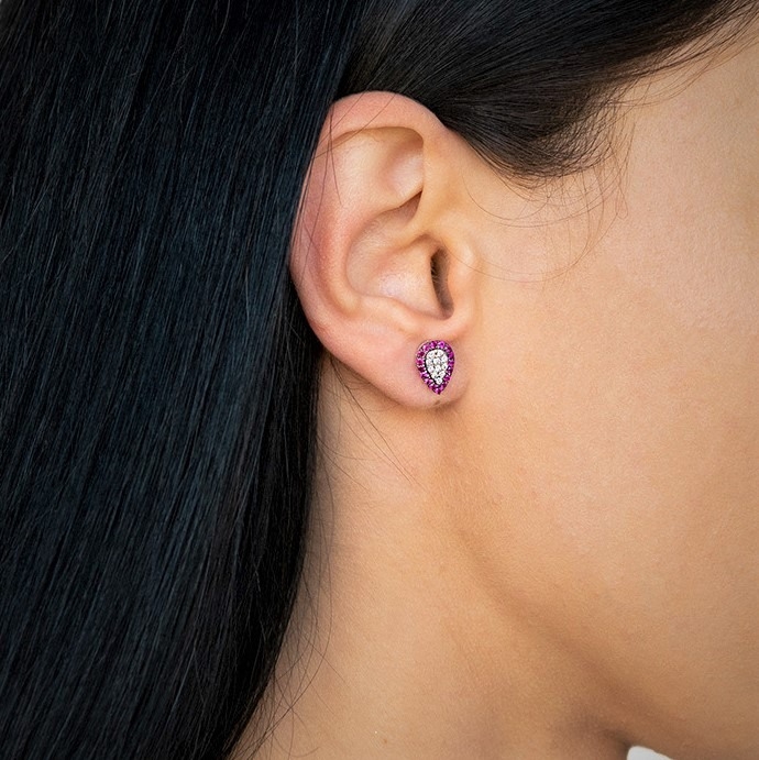 cercei din aur alb de 18K, cu Diamante și Rubine  2