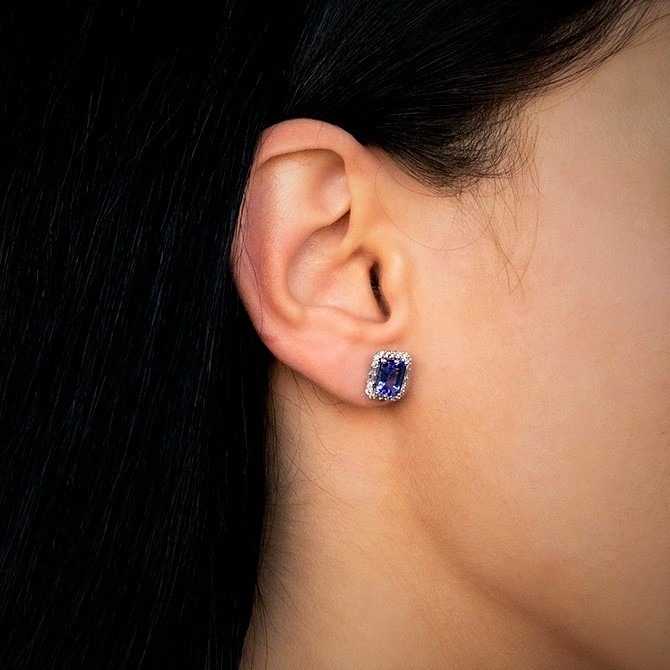 cercei din aur alb de 18K cu Tanzanite și Diamante naturale  2