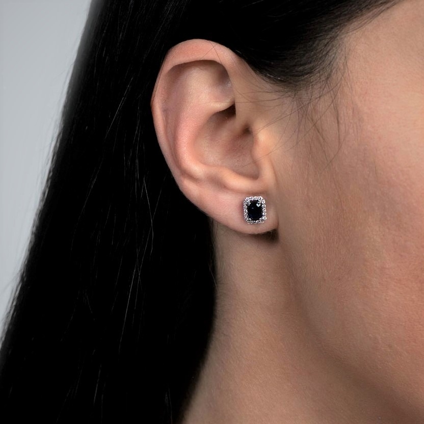 cercei din aur alb de 14K cu Safire albastre și Diamante naturale  2