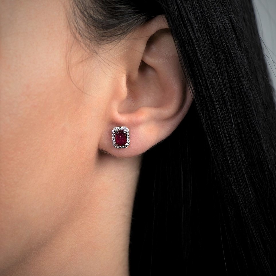 cercei din aur alb de 14K, cu Diamante si Rubine  2