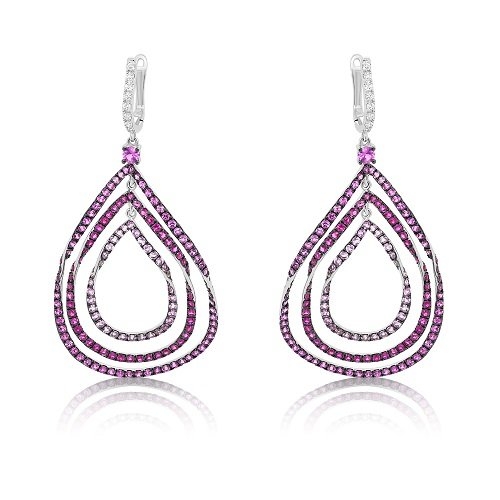 cercei din aur alb de 14K cu Diamante naturale, Safire roz și Rubine  