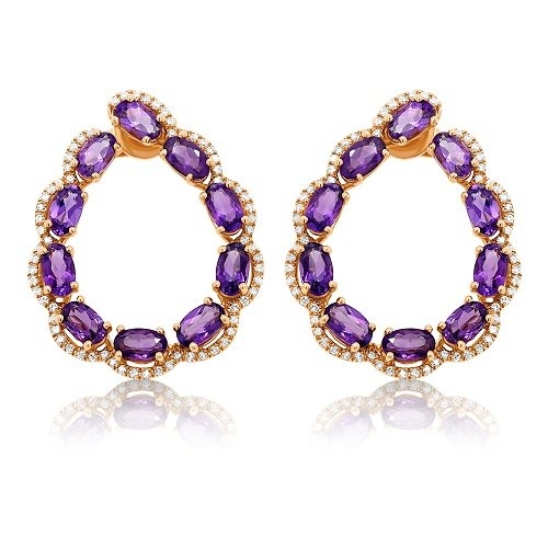 cercei din aur roz de 14K, cu Diamante naturale și Ametiste  