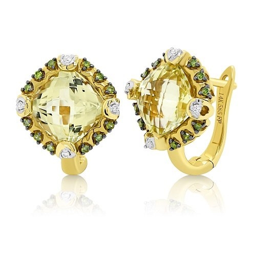cercei din aur galben de 14K, cu Diamante și Lemon Quartz  