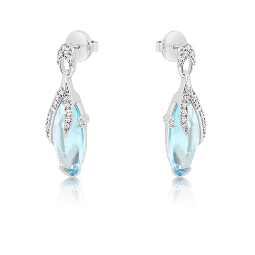 cercei din aur alb de 18K, cu Diamante si Blue Topaz  