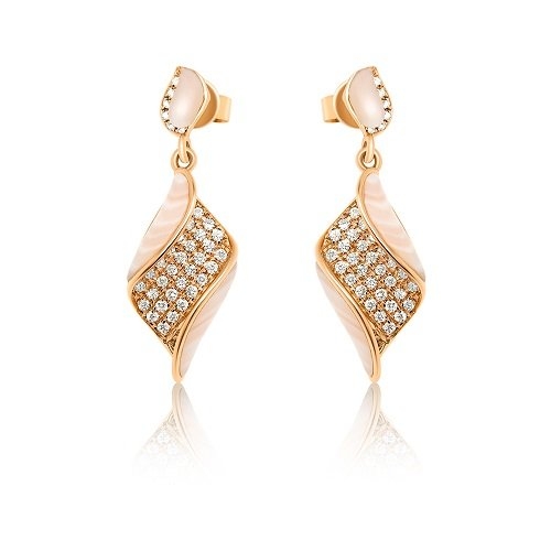 cercei din aur roz de 14K, cu Diamante și pietre Sidef  