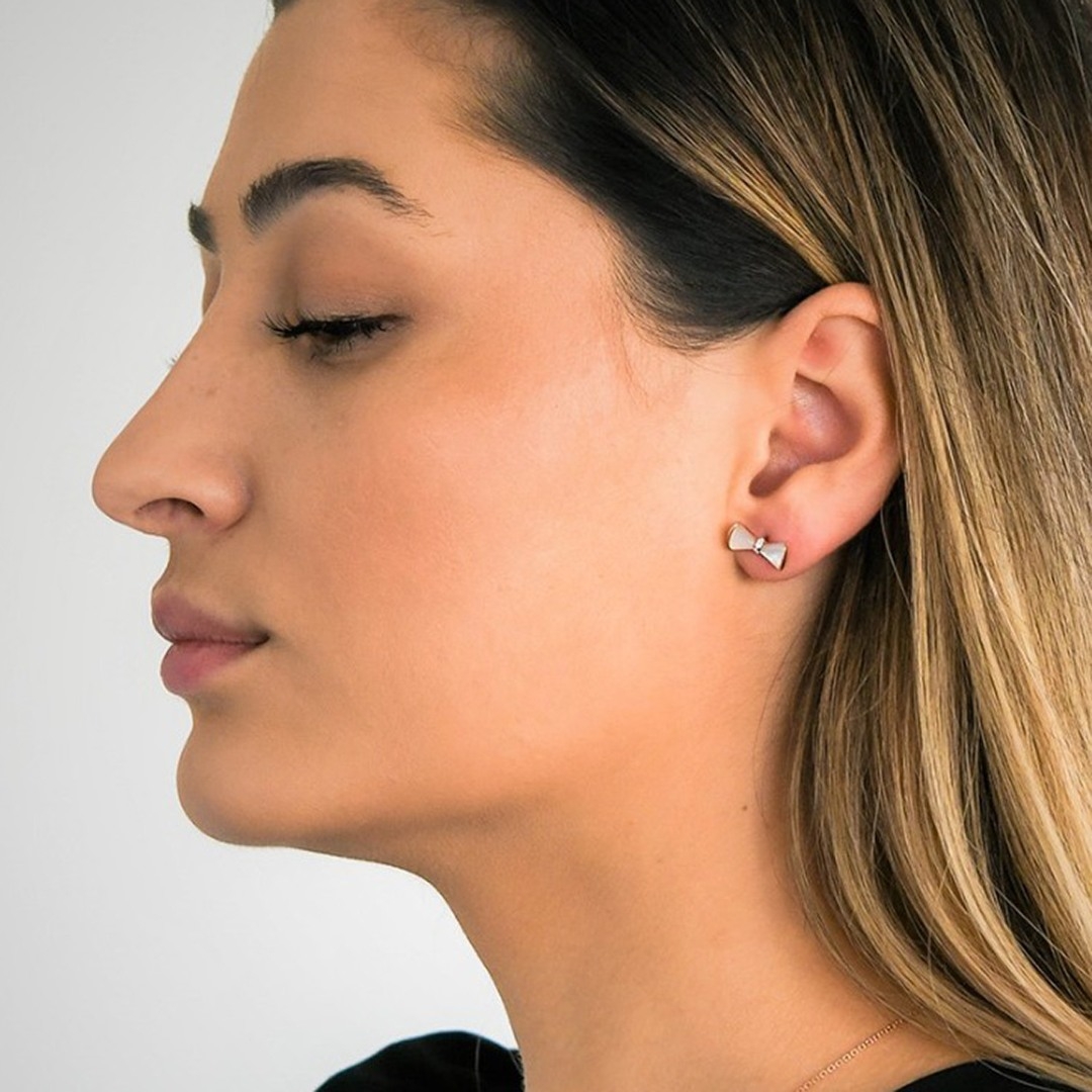 cercei din aur galben de 18K, cu Sidef și Diamante naturale  2