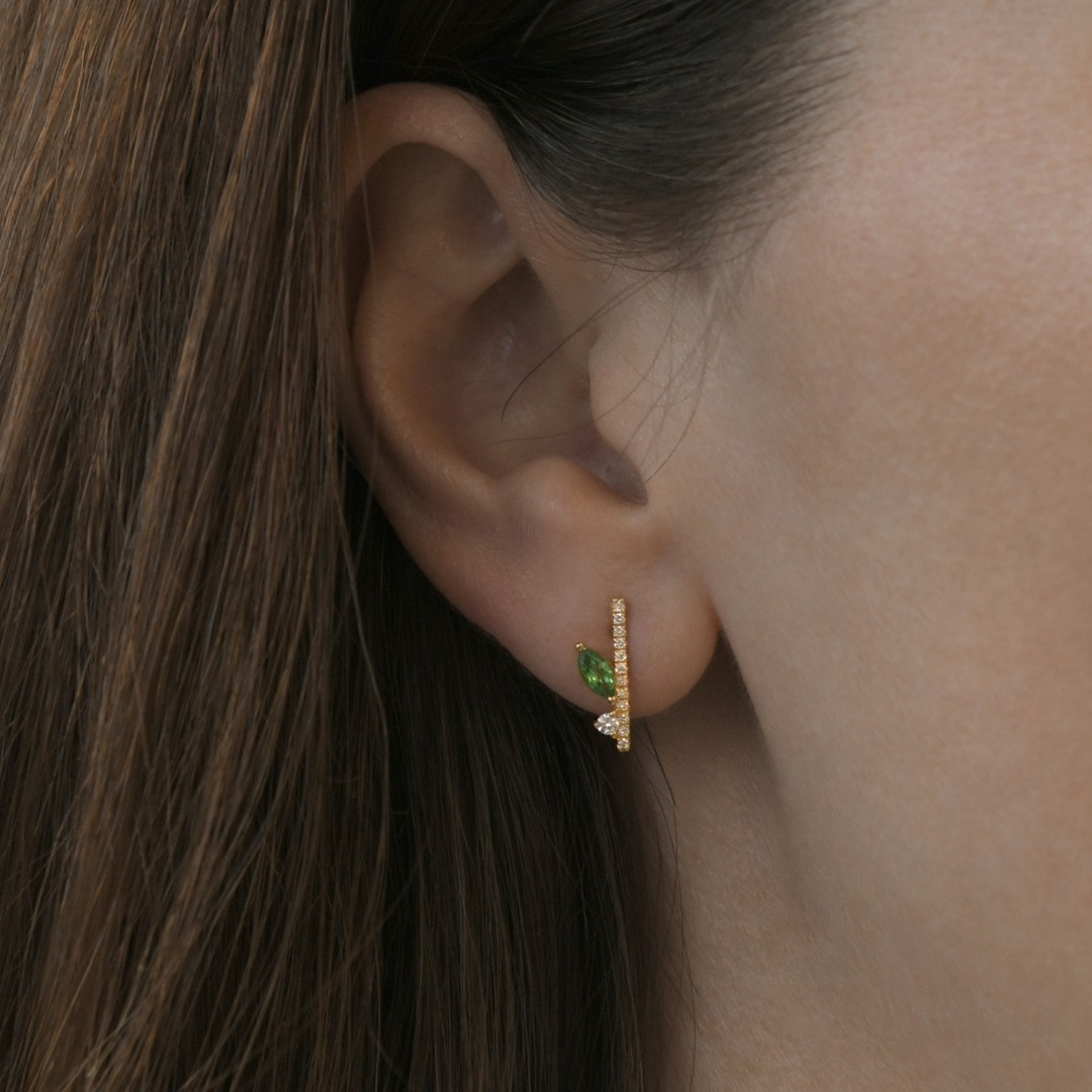 cercei din aur galben de 18K cu Tsavorit și Diamante naturale  2