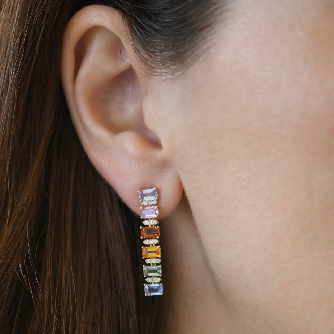 cercei din aur galben de 18K cu Safire Fancy și Diamante naturale  2